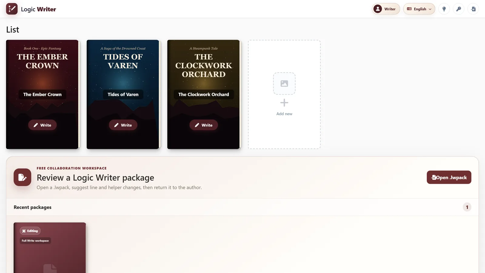 Story library with covers