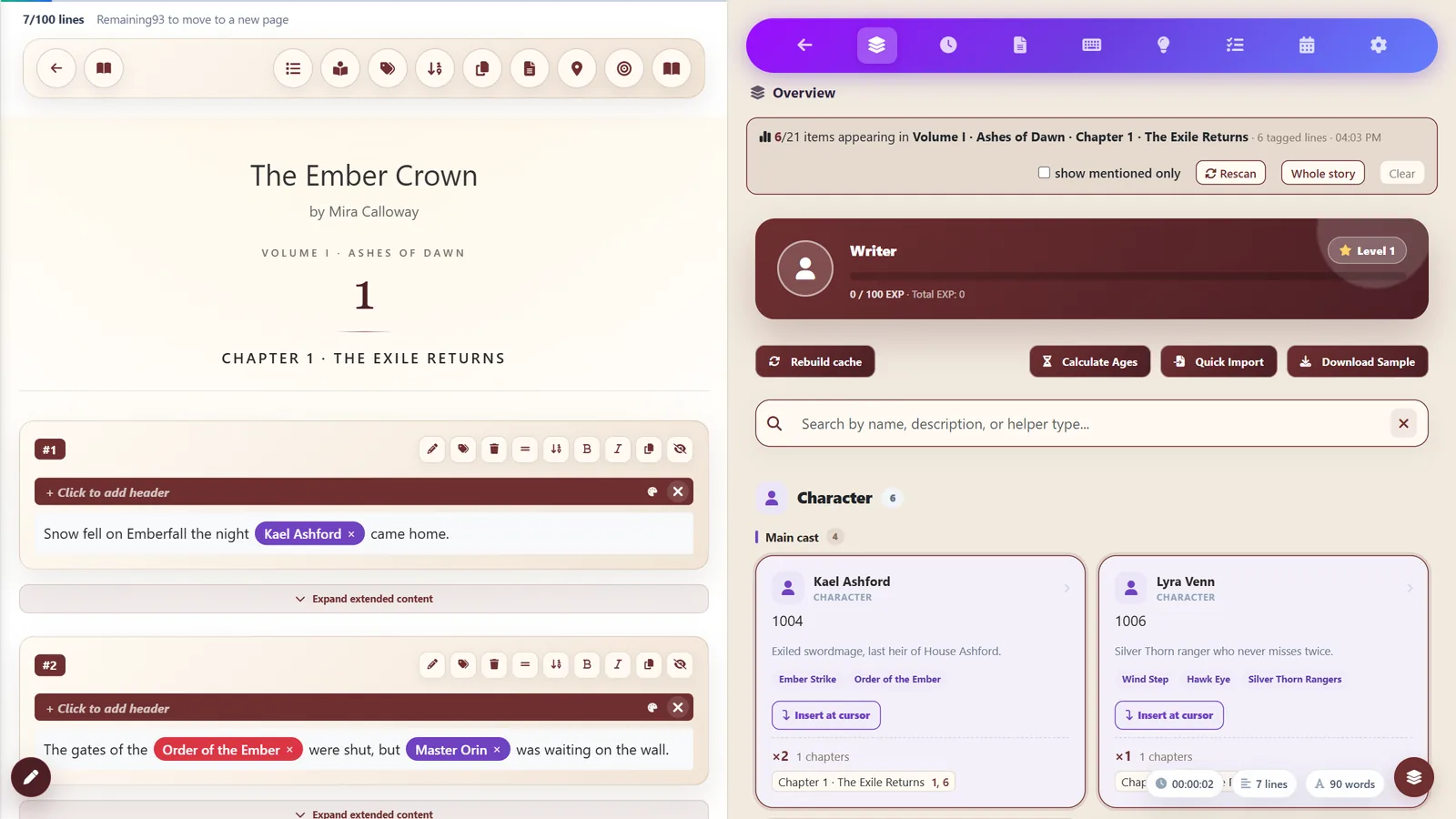 The Logic Writer line editor with progress bar and session word count